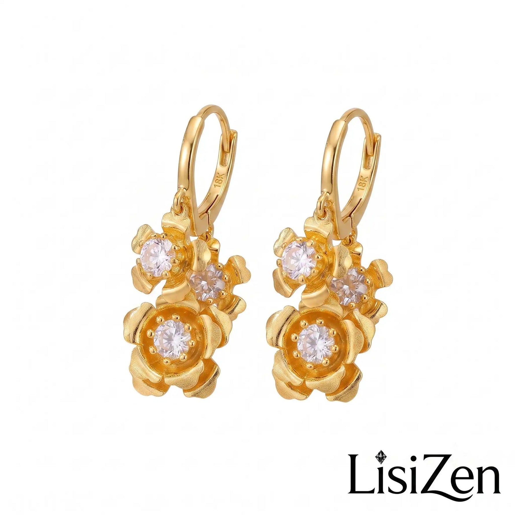 18k Crystal Flower Stud Earrings