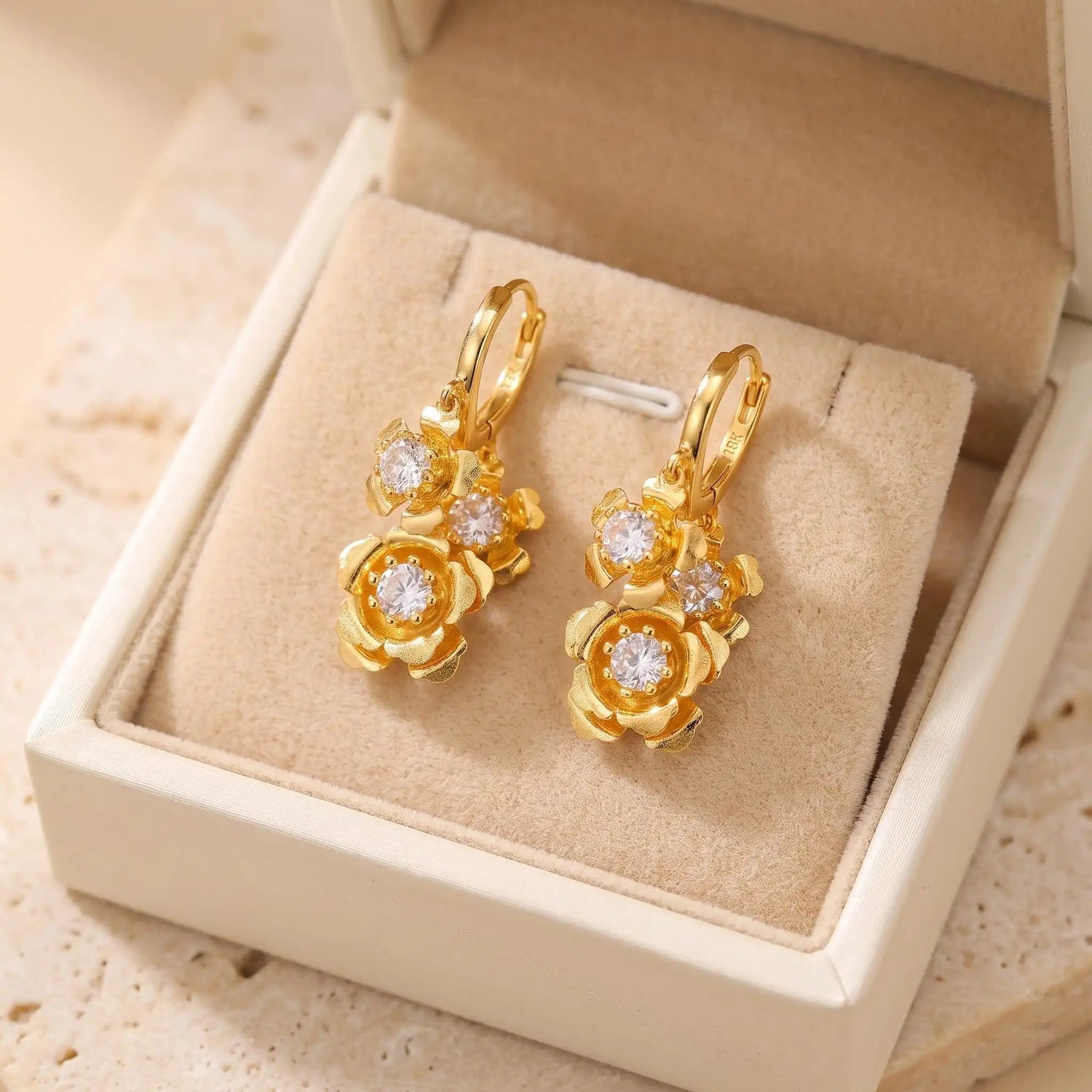 18k Crystal Flower Stud Earrings