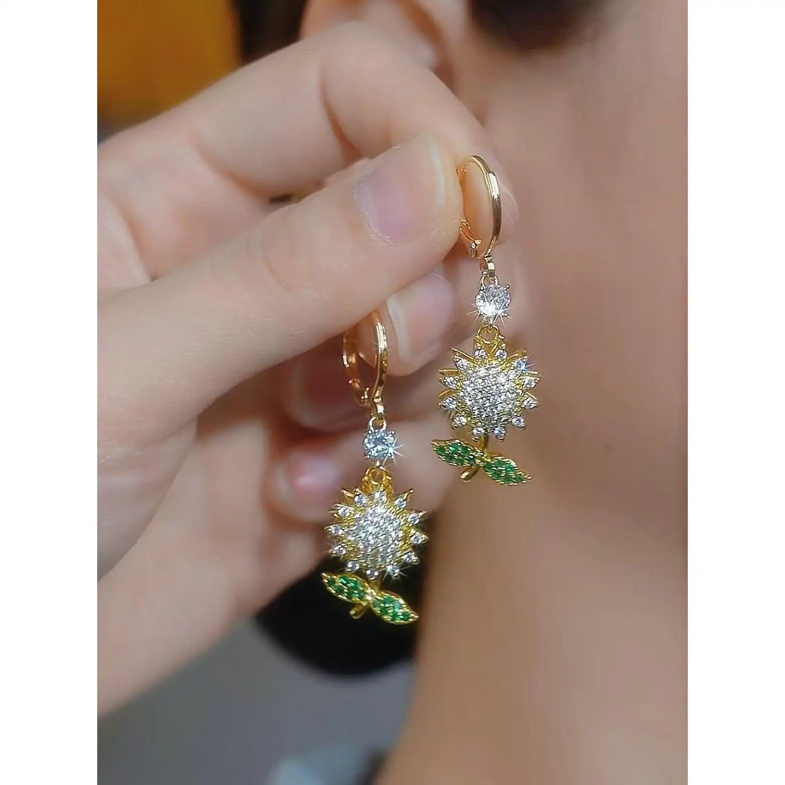 18k Gold Flower Sunflower Earrings