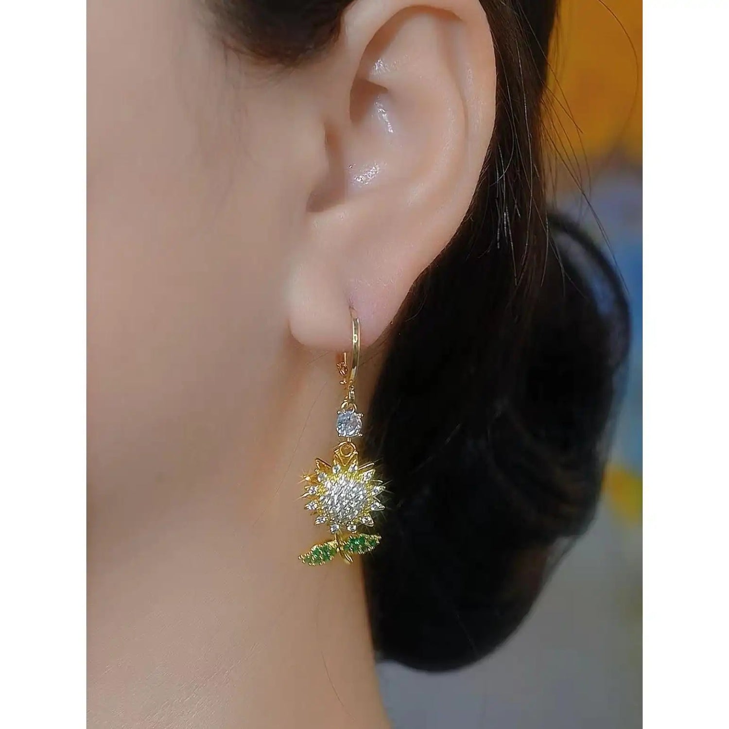 18k Gold Flower Sunflower Earrings