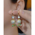 18k Gold Flower Sunflower Earrings