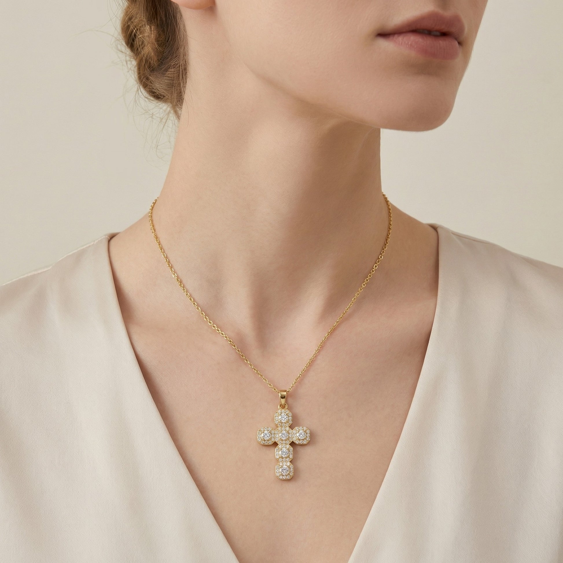 Crystal Bubble Cross Necklace