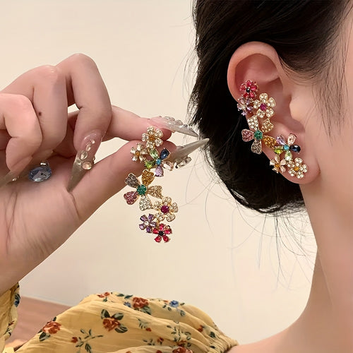 Cascading Floral Ear Climber Earrings