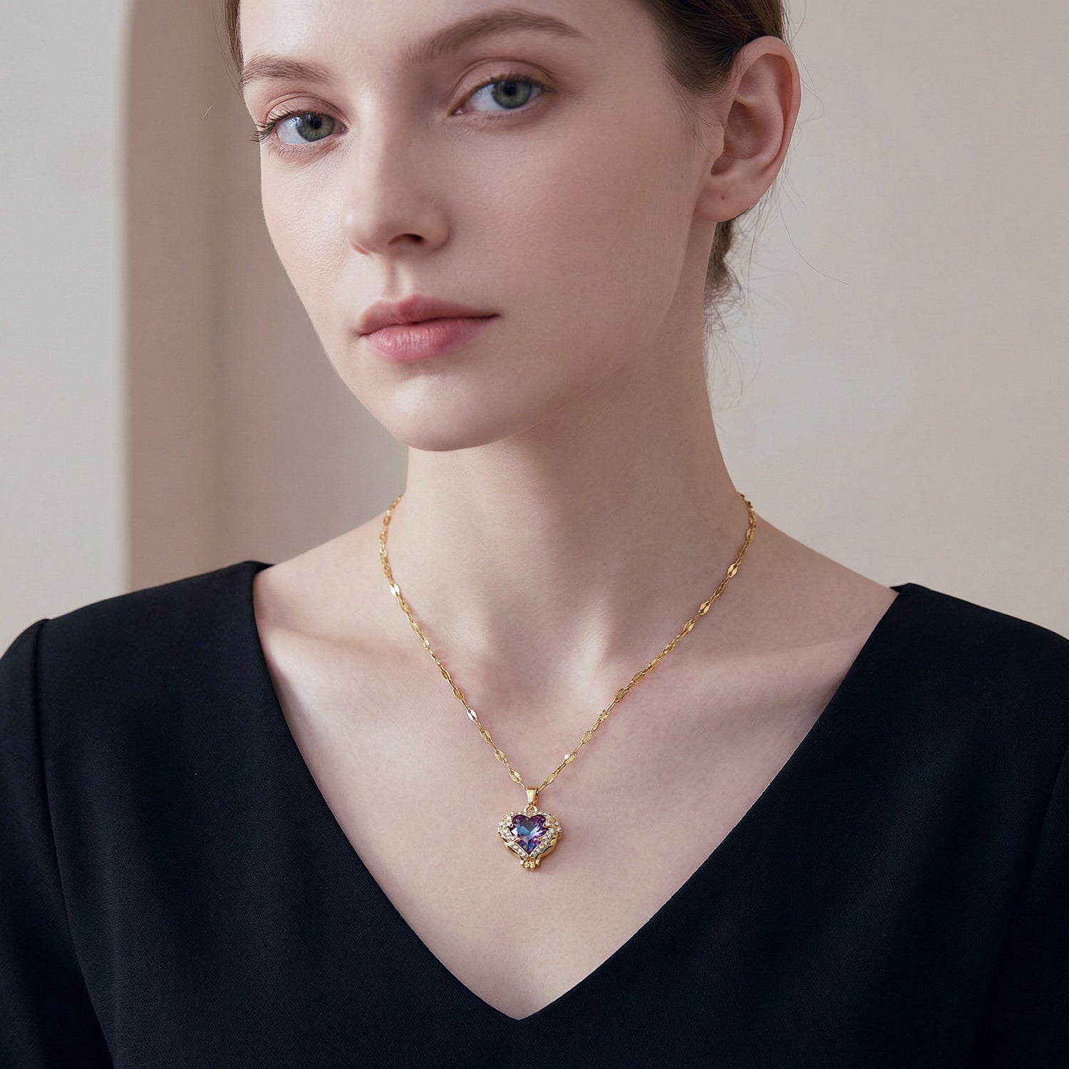 Pavé Frame Iridescent Heart Pendant Necklace
