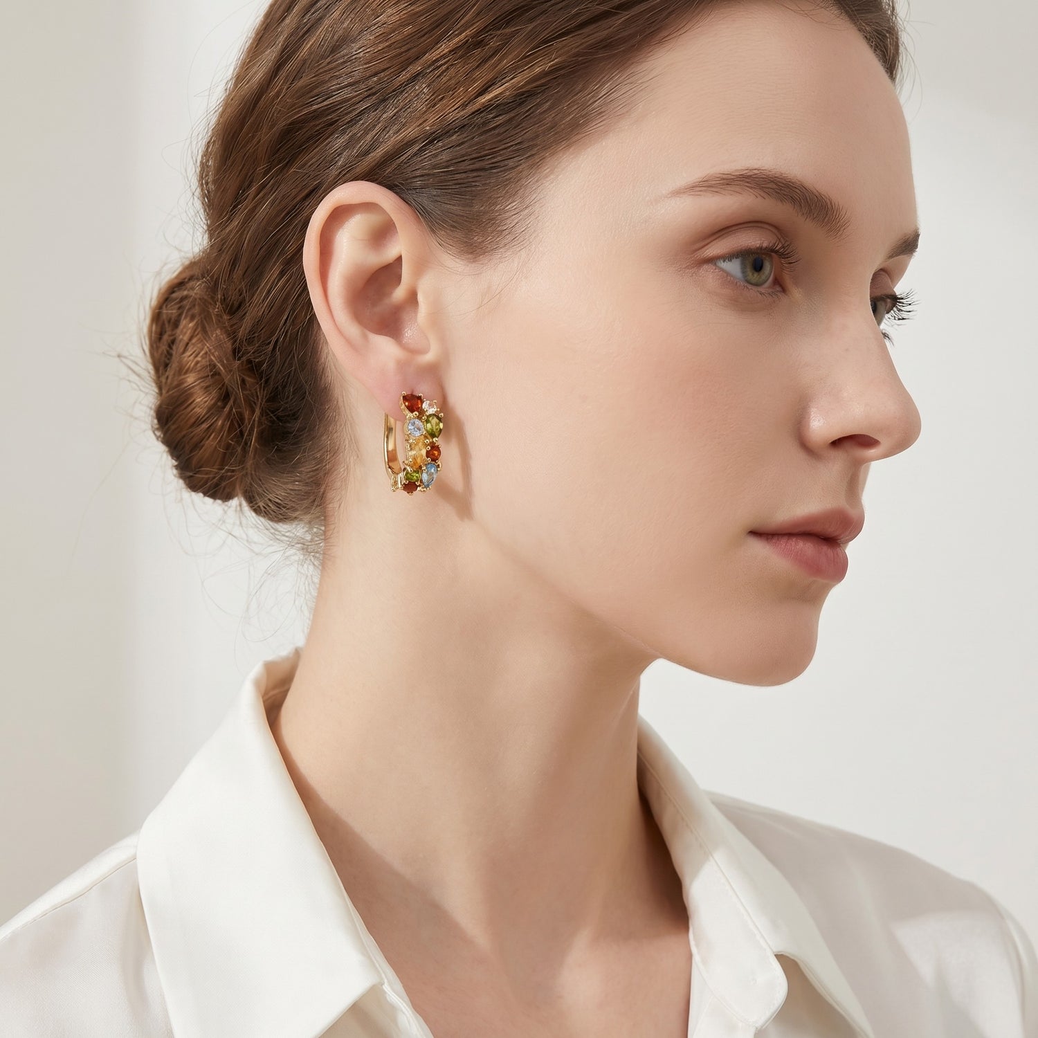 Multicolor Gem Cluster Huggie Earrings