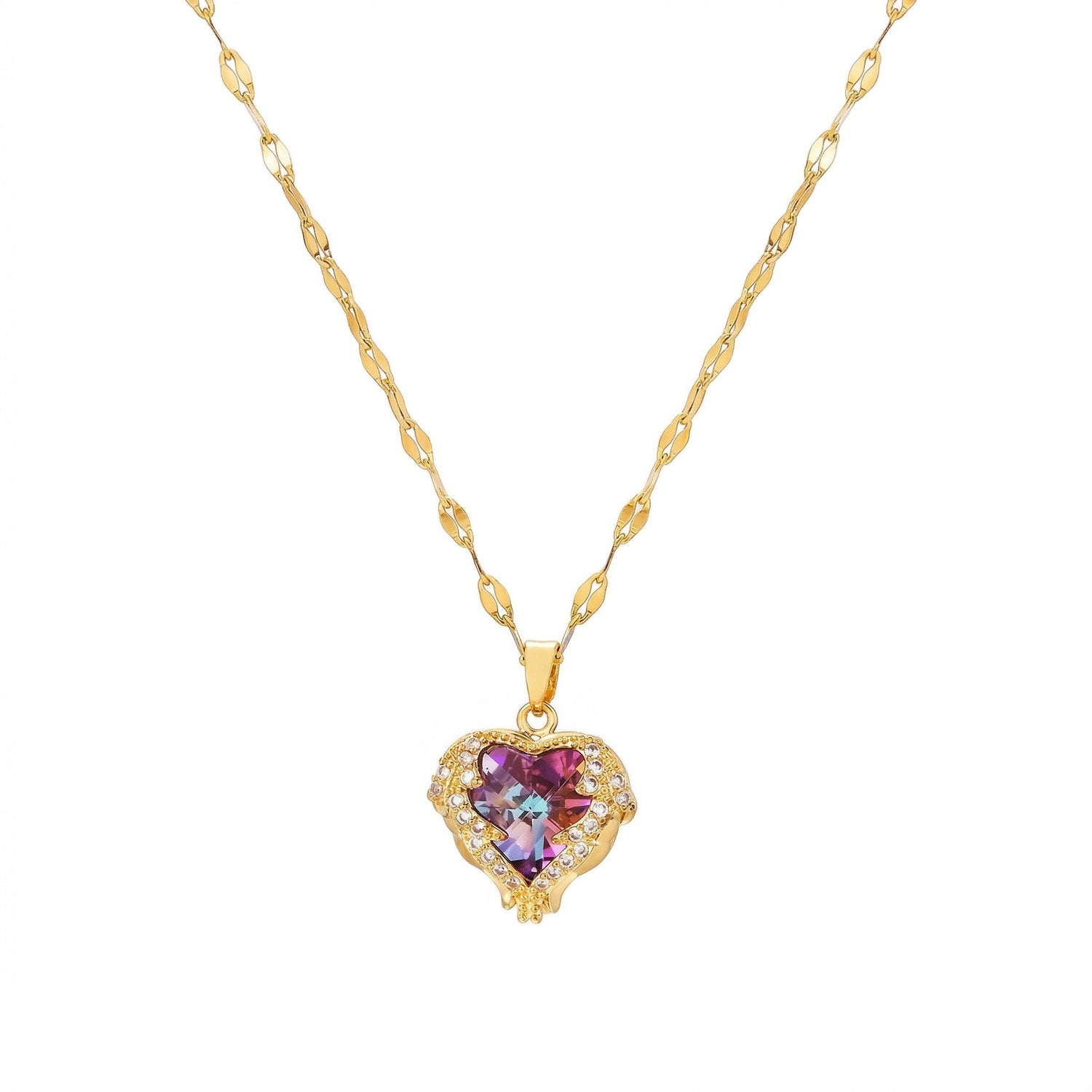 Pavé Frame Iridescent Heart Pendant Necklace