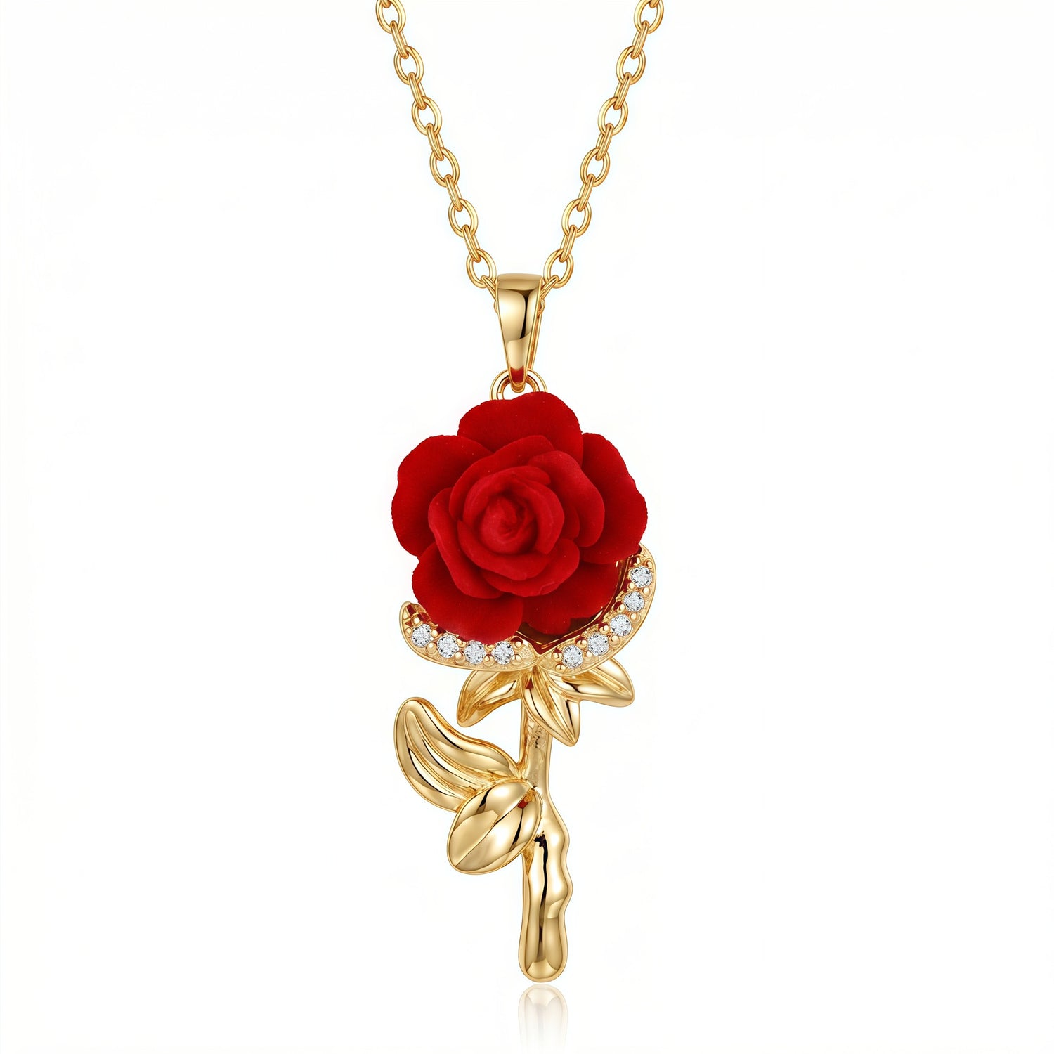 Romantic Red Rose Pendant Necklace