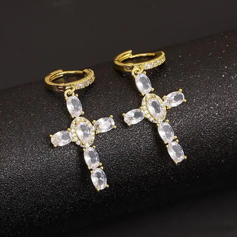 Adjustable Transparent Crystal Cross Ear Cuffs