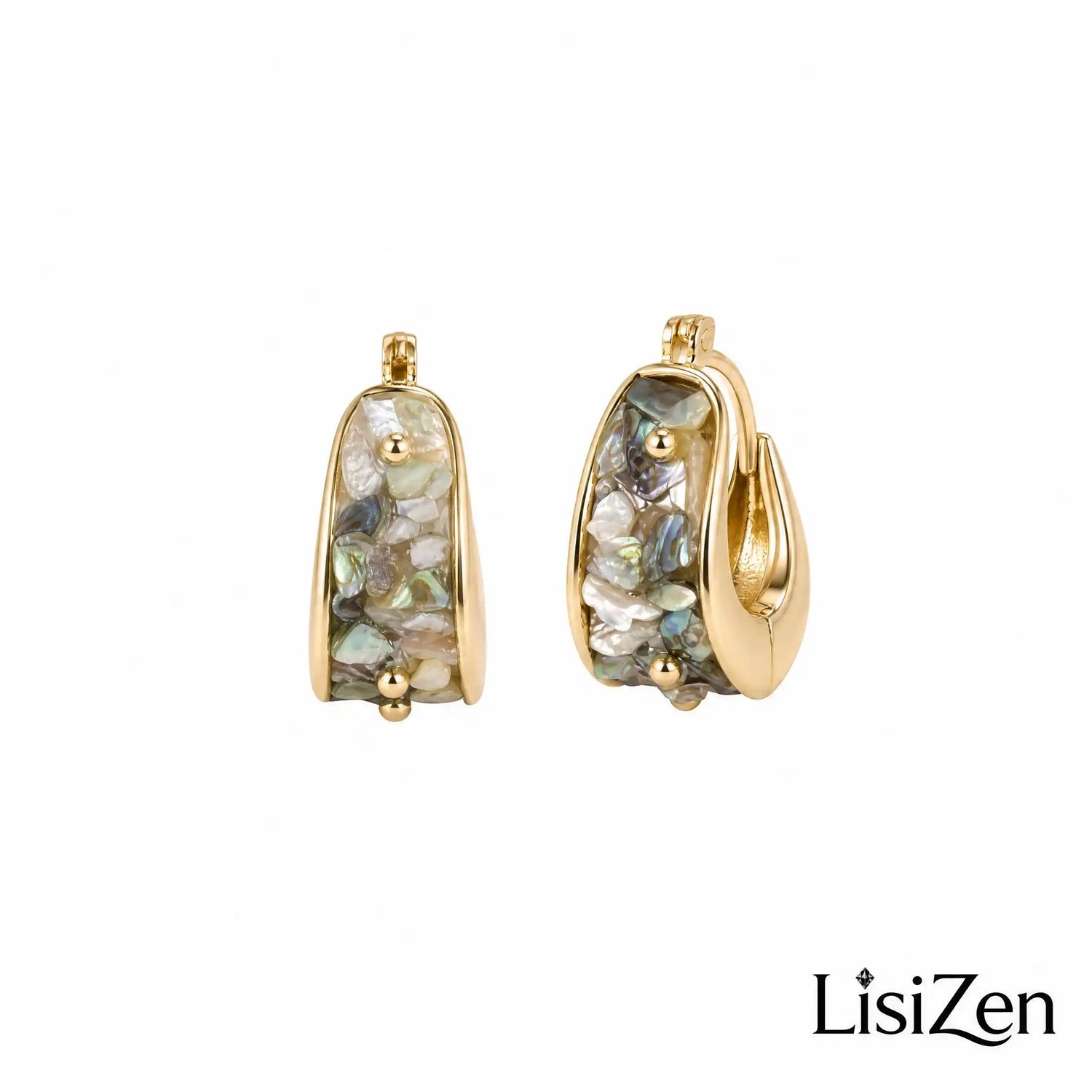Aesthetic Gold-Tone Mother of Pearl Hoop Earrings