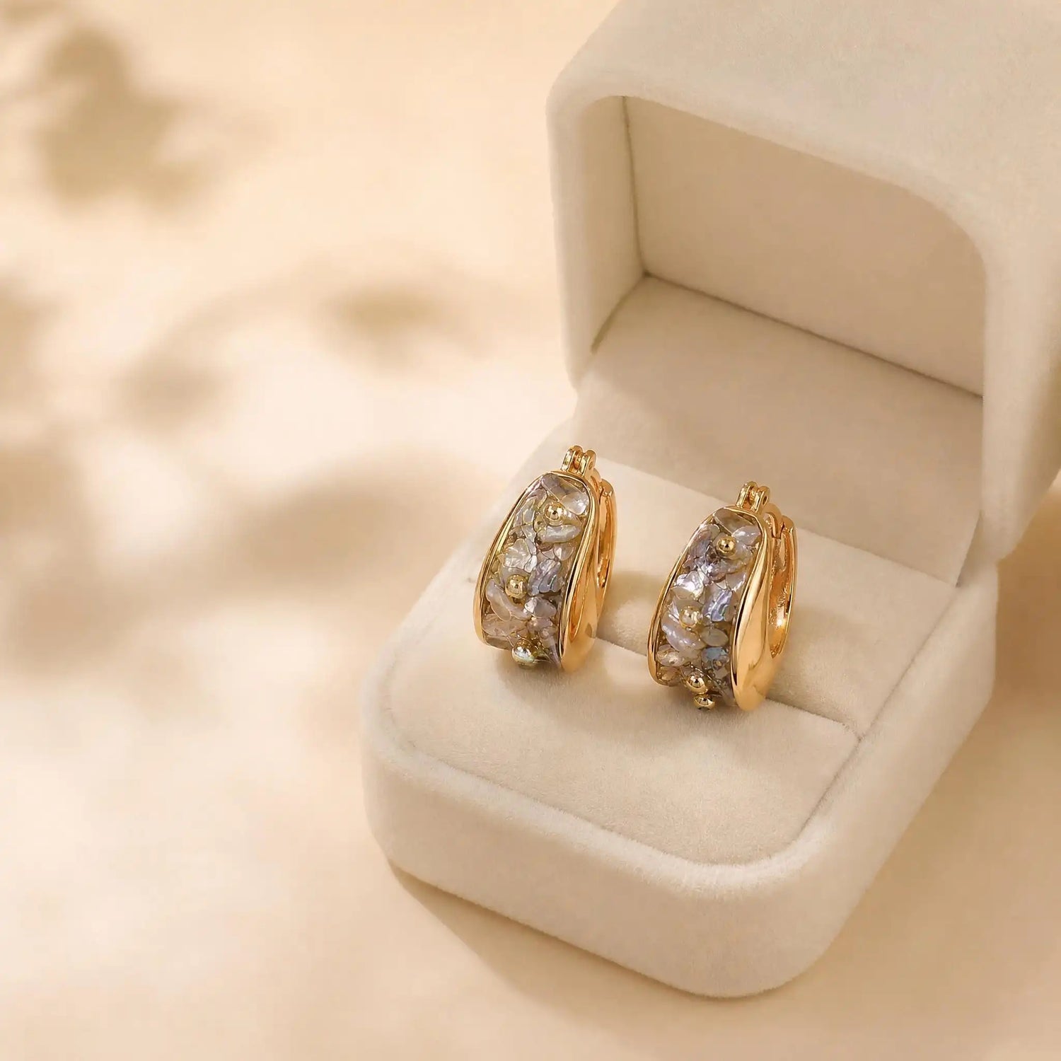 Aesthetic Gold-Tone Mother of Pearl Hoop Earrings