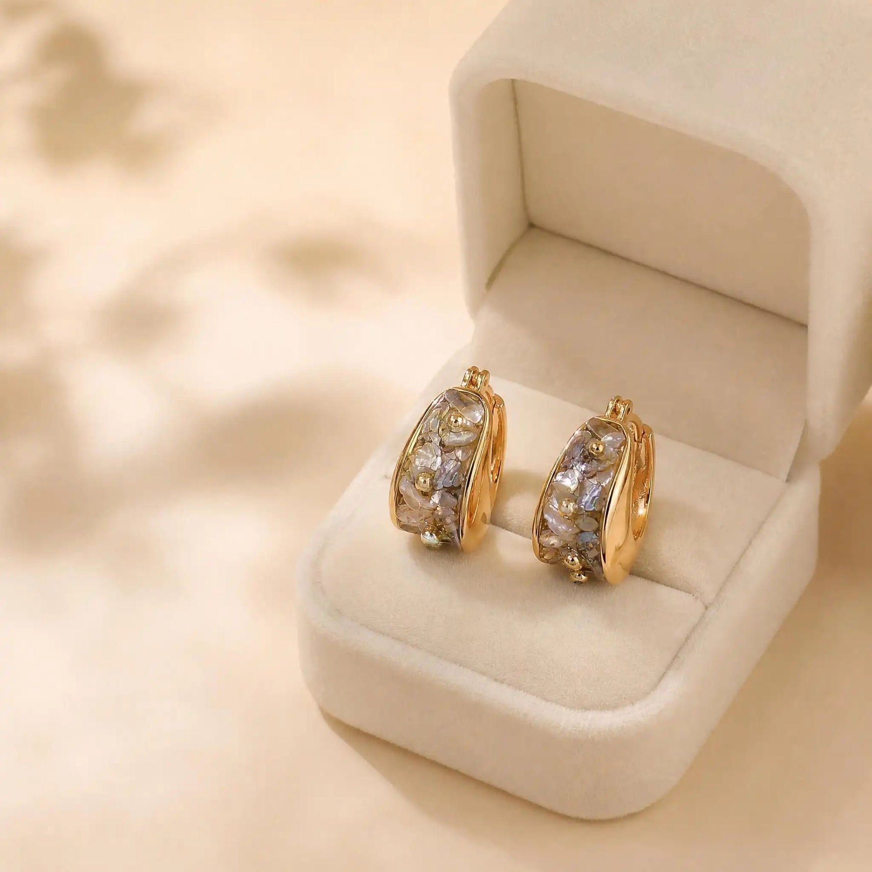 Aesthetic Gold-Tone Mother of Pearl Hoop Earrings