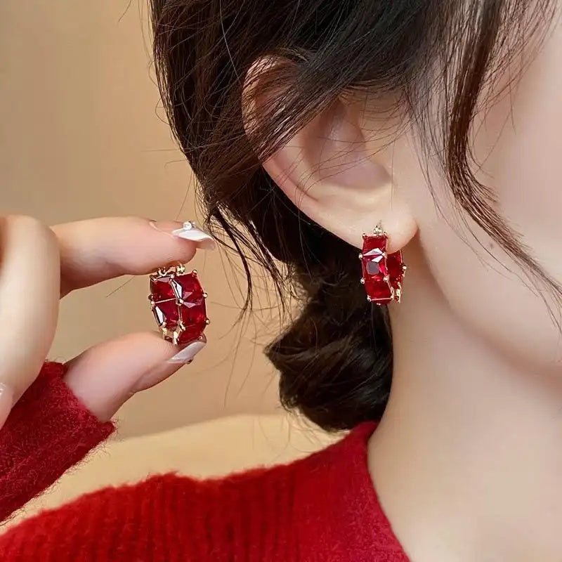 Angora Red Square Earrings