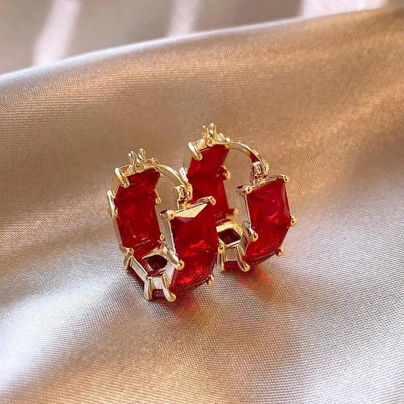 Angora Red Square Earrings