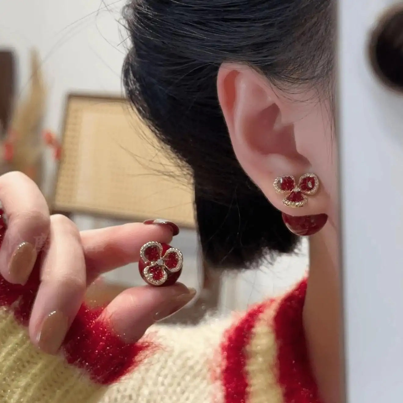 Ankole Red Flower Bead Stud Earrings
