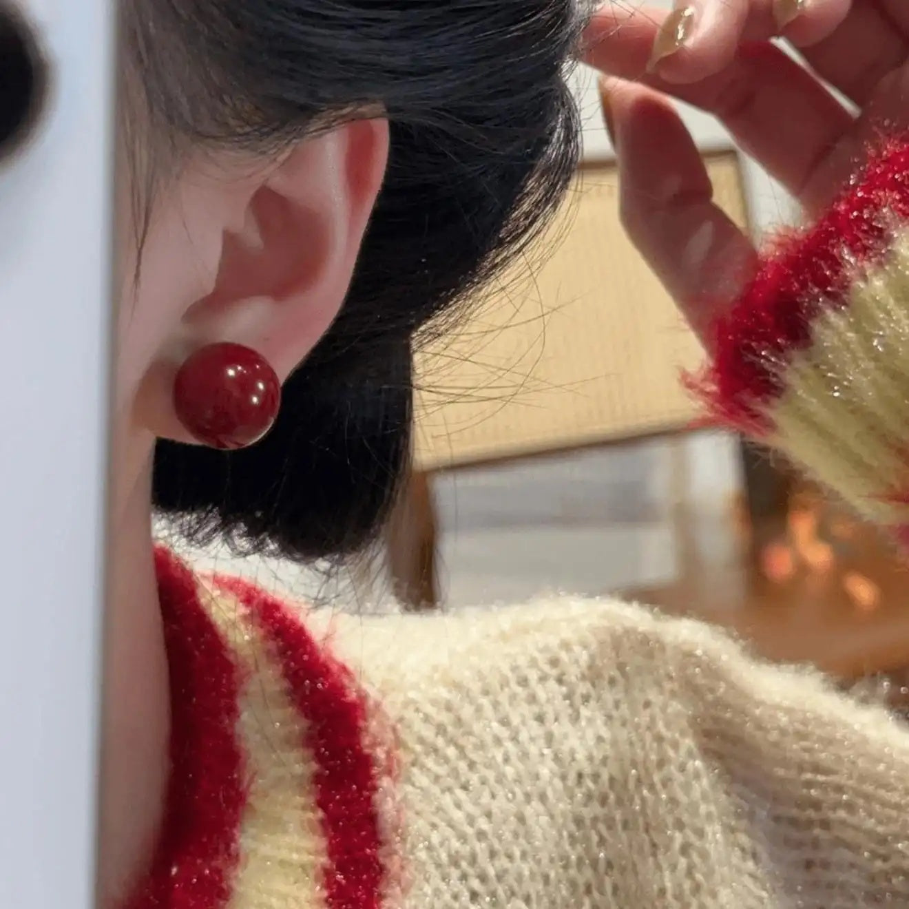 Ankole Red Flower Bead Stud Earrings
