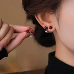 Ankole Red Rose Flower Stud Earrings