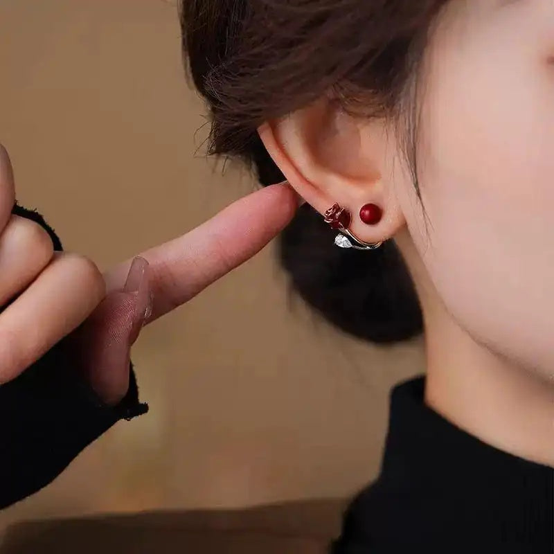 Ankole Red Rose Flower Stud Earrings