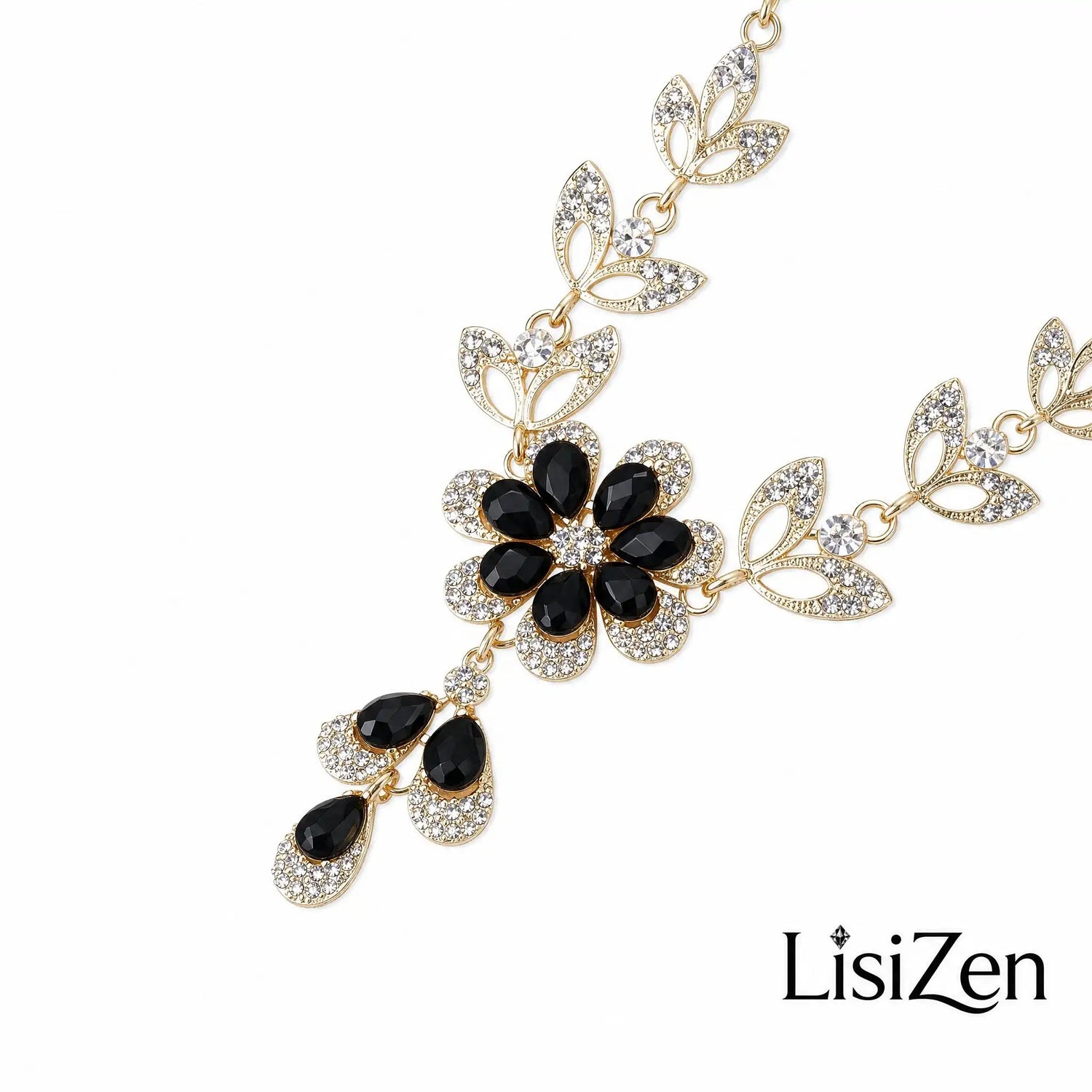 Antique-Finish Alloy Multi-Color Crystal Flower Necklace