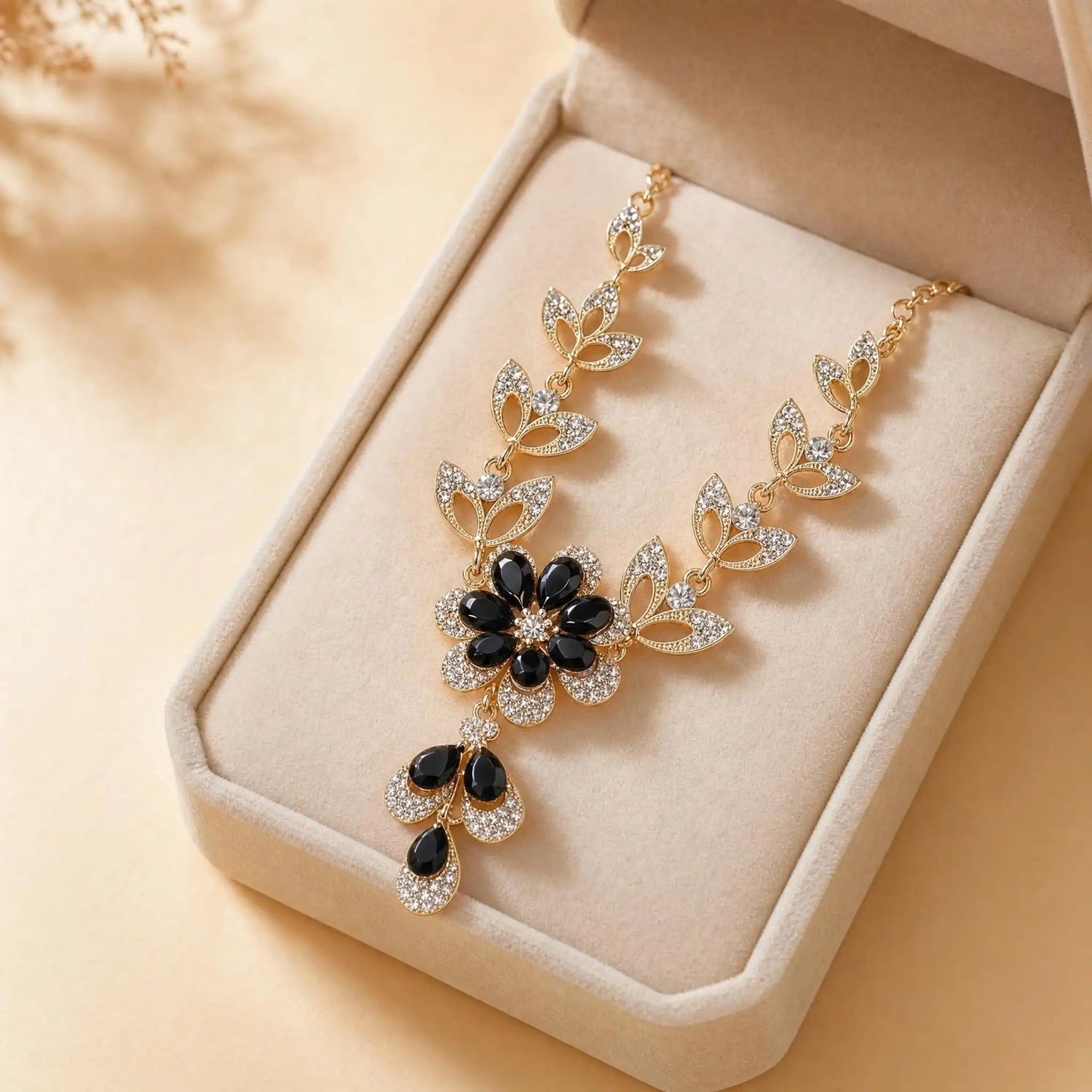 Antique-Finish Alloy Multi-Color Crystal Flower Necklace
