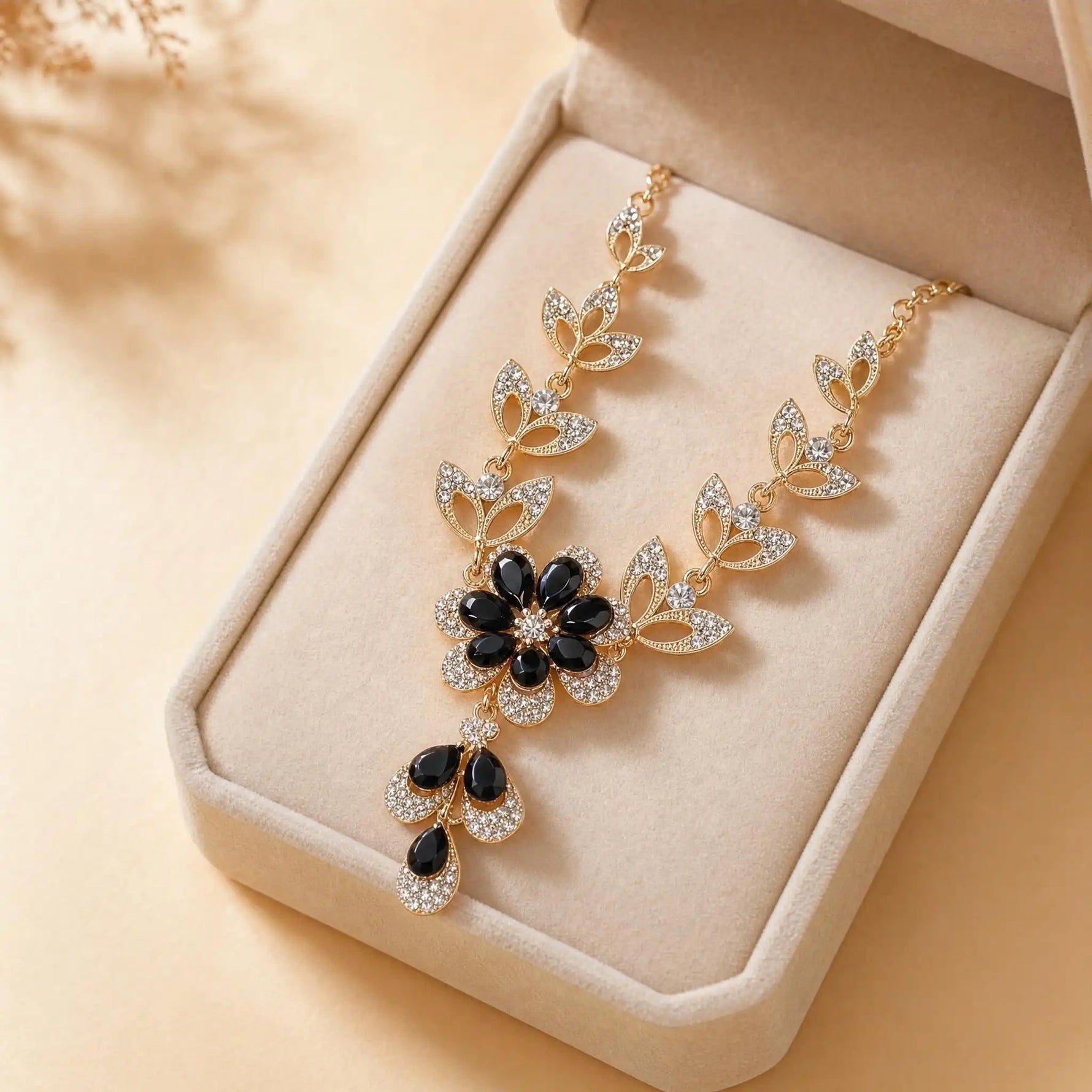 Antique-Finish Alloy Multi-Color Crystal Flower Necklace