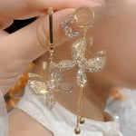 Asymmetric Butterfly Tassel Drop Earrings