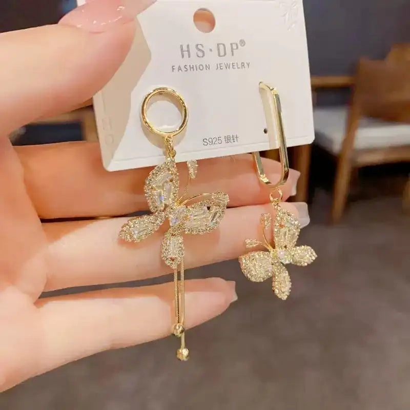 Asymmetric Butterfly Tassel Drop Earrings