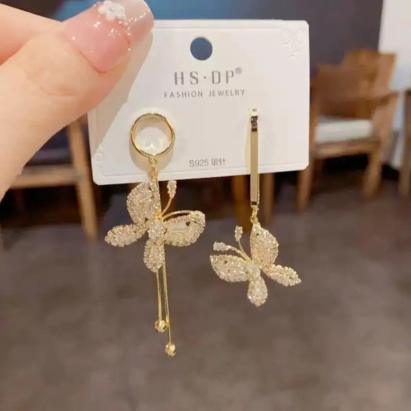 Asymmetric Butterfly Tassel Drop Earrings