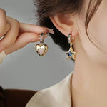 Asymmetrical Heart Crystal Sense Drop Earrings