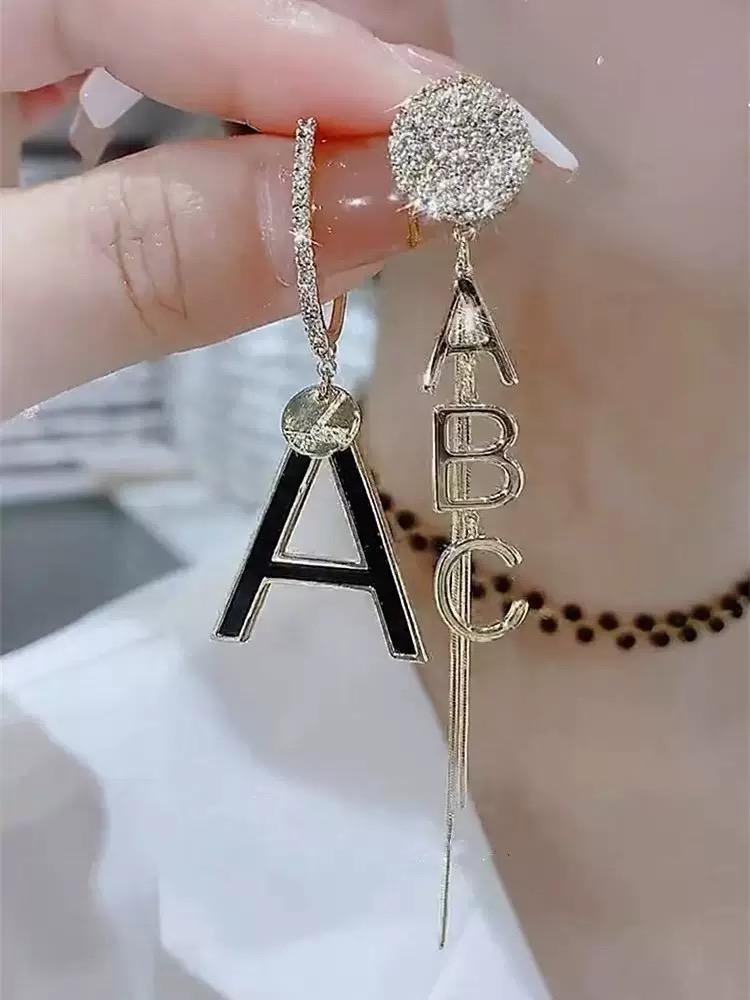 Asymmetrical Letter Long Tassel 925 Drop Earrings