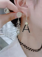 Asymmetrical Letter Long Tassel 925 Drop Earrings
