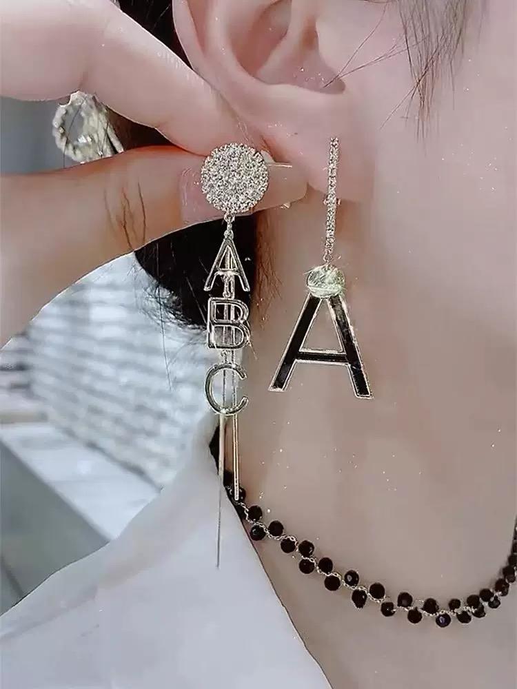 Asymmetrical Letter Long Tassel 925 Drop Earrings