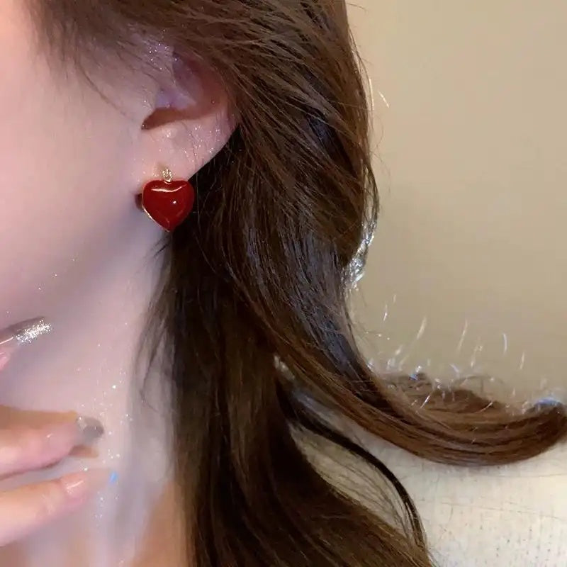 Bai Baihe Red Heart Drop Earrings