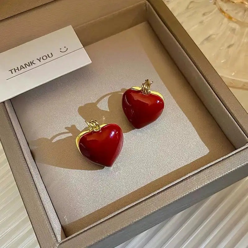 Bai Baihe Red Heart Drop Earrings