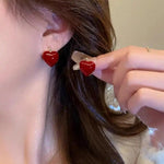 Bai Baihe Red Heart Drop Earrings