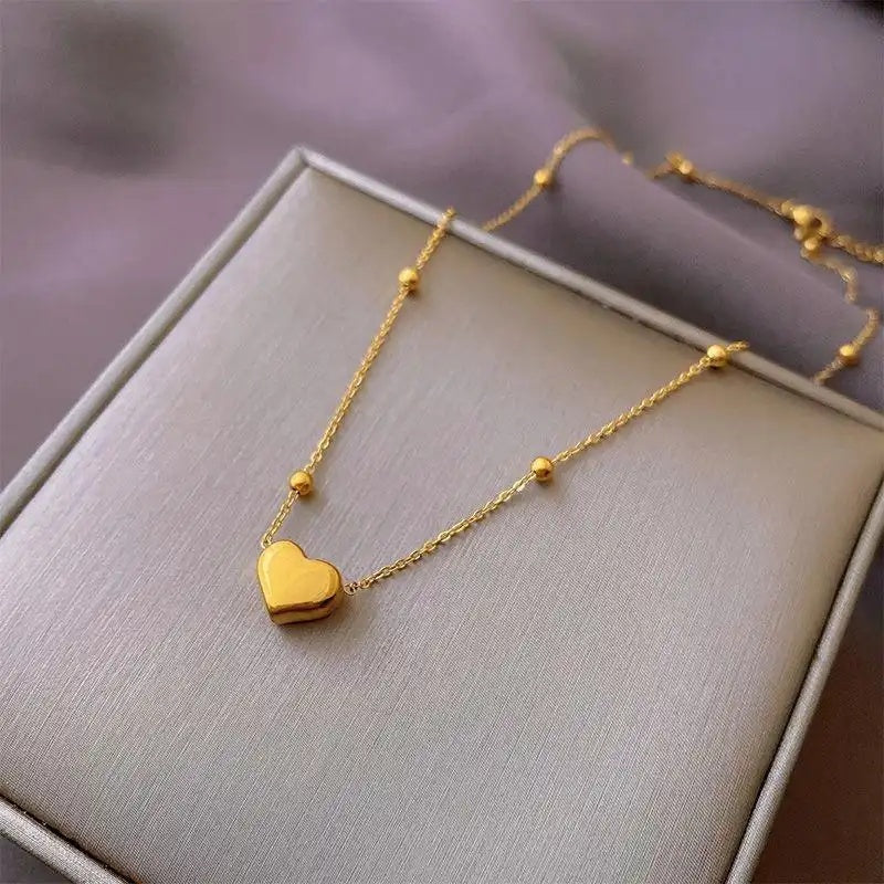 Beaded Heart Gold Love Link Pendant Necklace