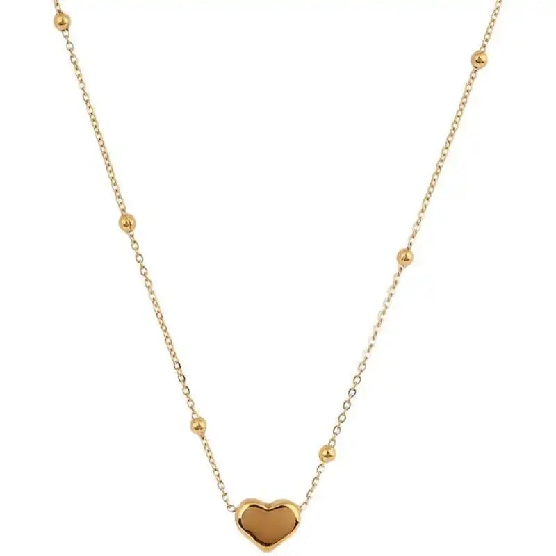 Beaded Heart Gold Love Link Pendant Necklace