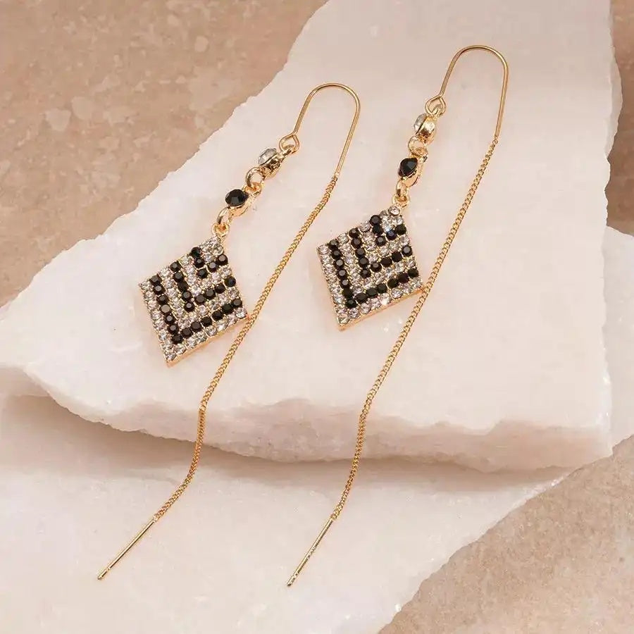 Black and White Crystal Rhombus Earrings
