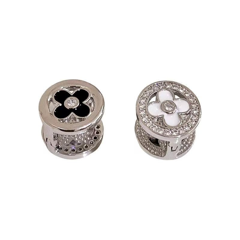 Black and White Double-Sided Round Stud Earrings