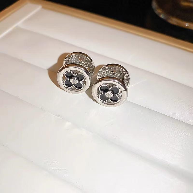 Black and White Double-Sided Round Stud Earrings