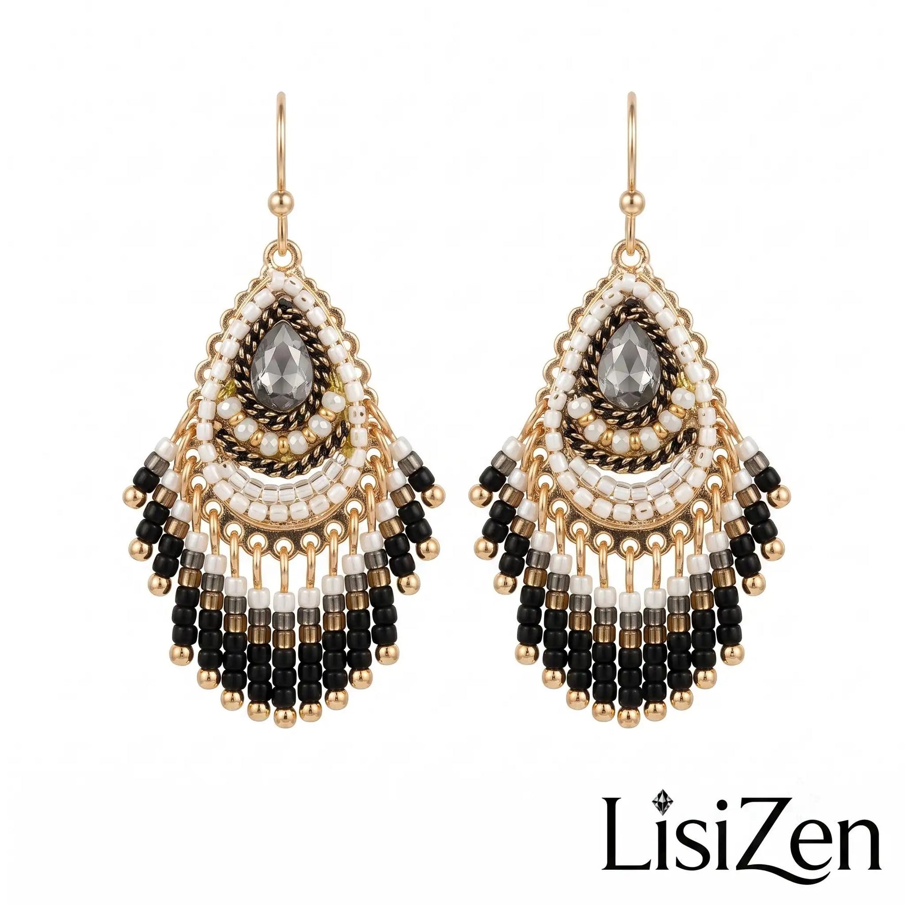 Black Bohemian Crystal Chandelier Earrings