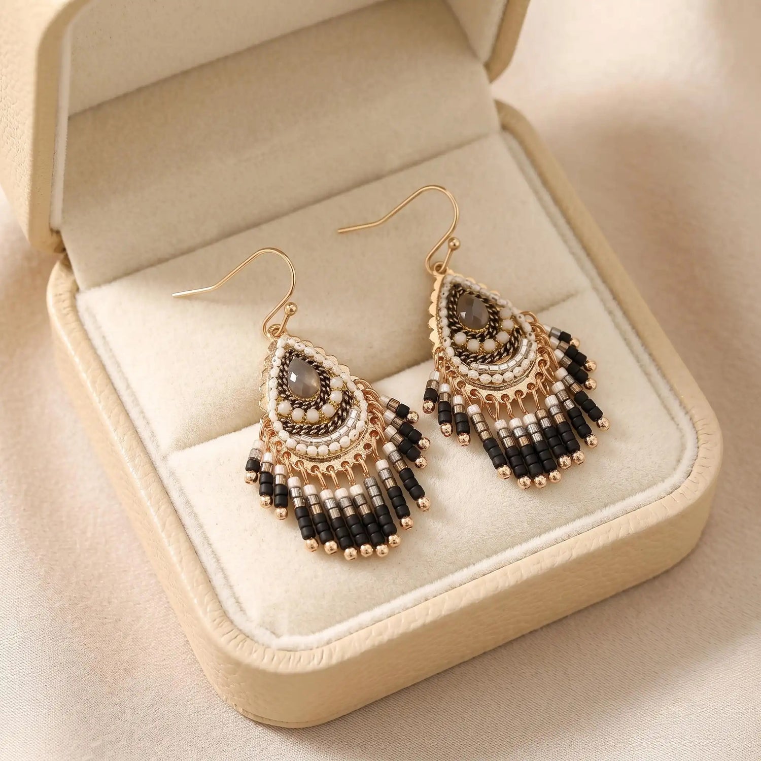 Black Bohemian Crystal Chandelier Earrings