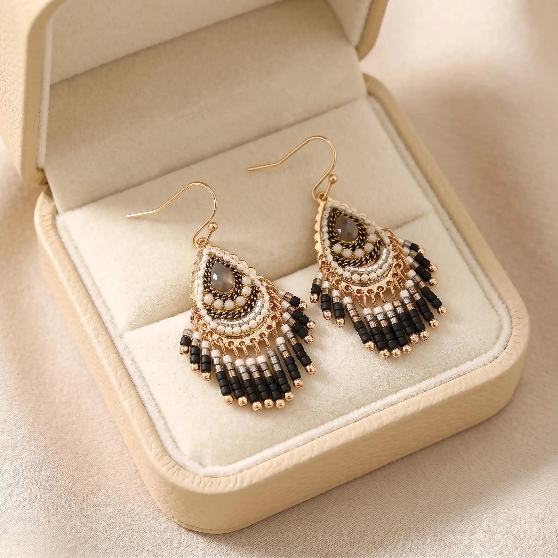 Black Bohemian Crystal Chandelier Earrings