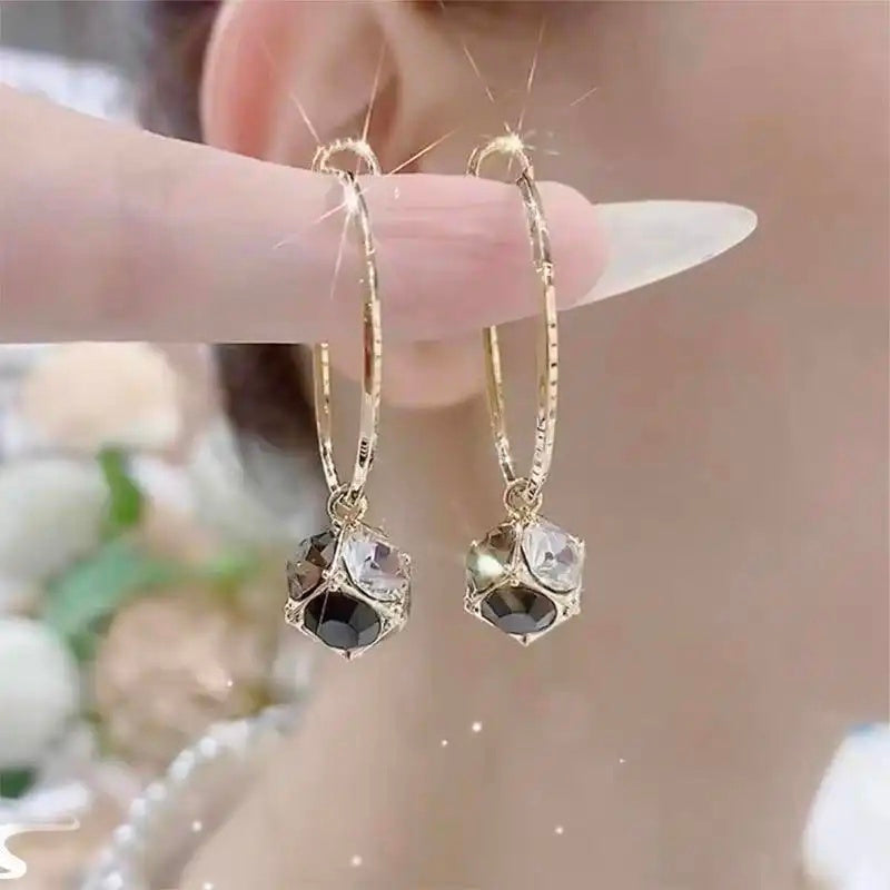 Black Crystal Chain Drop Earrings
