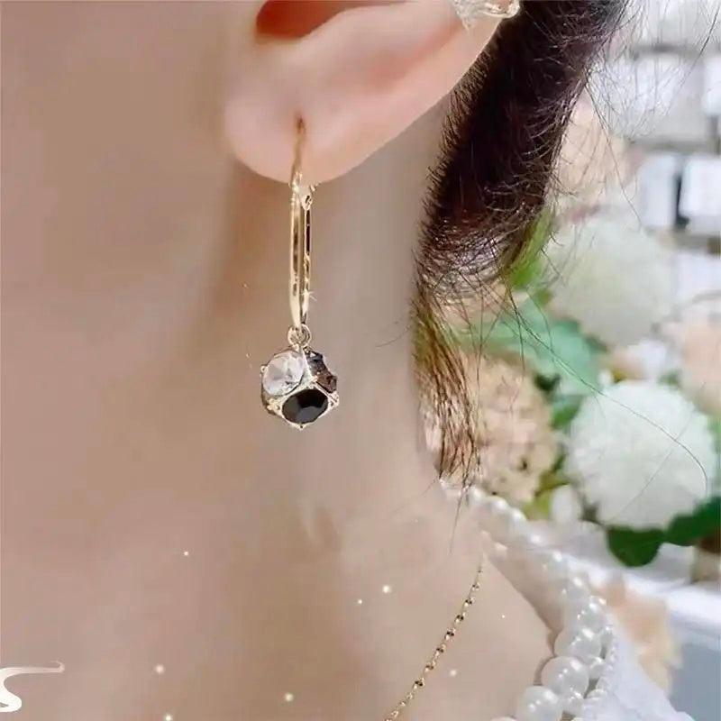 Black Crystal Chain Drop Earrings