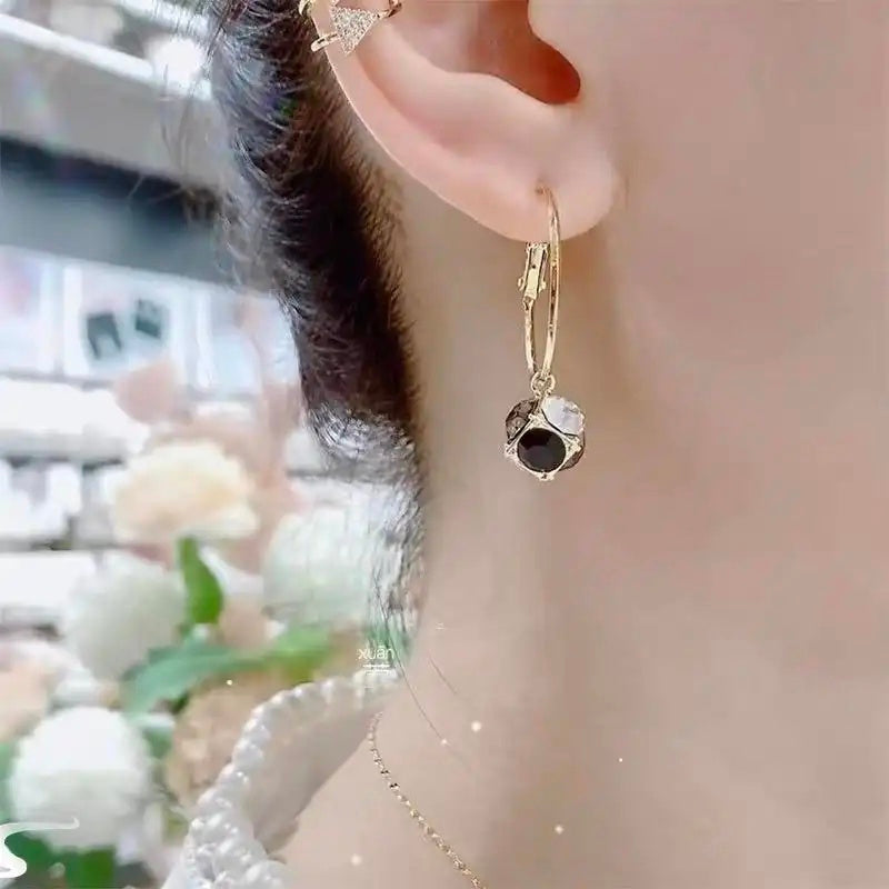 Black Crystal Chain Drop Earrings