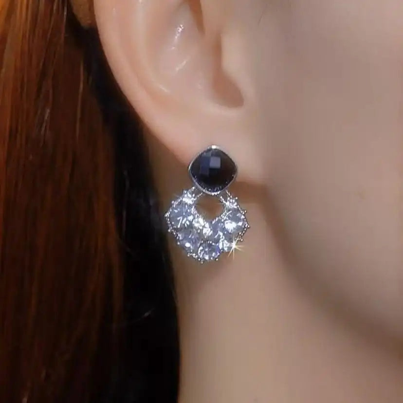 Black Crystal Geometric Drop Earrings