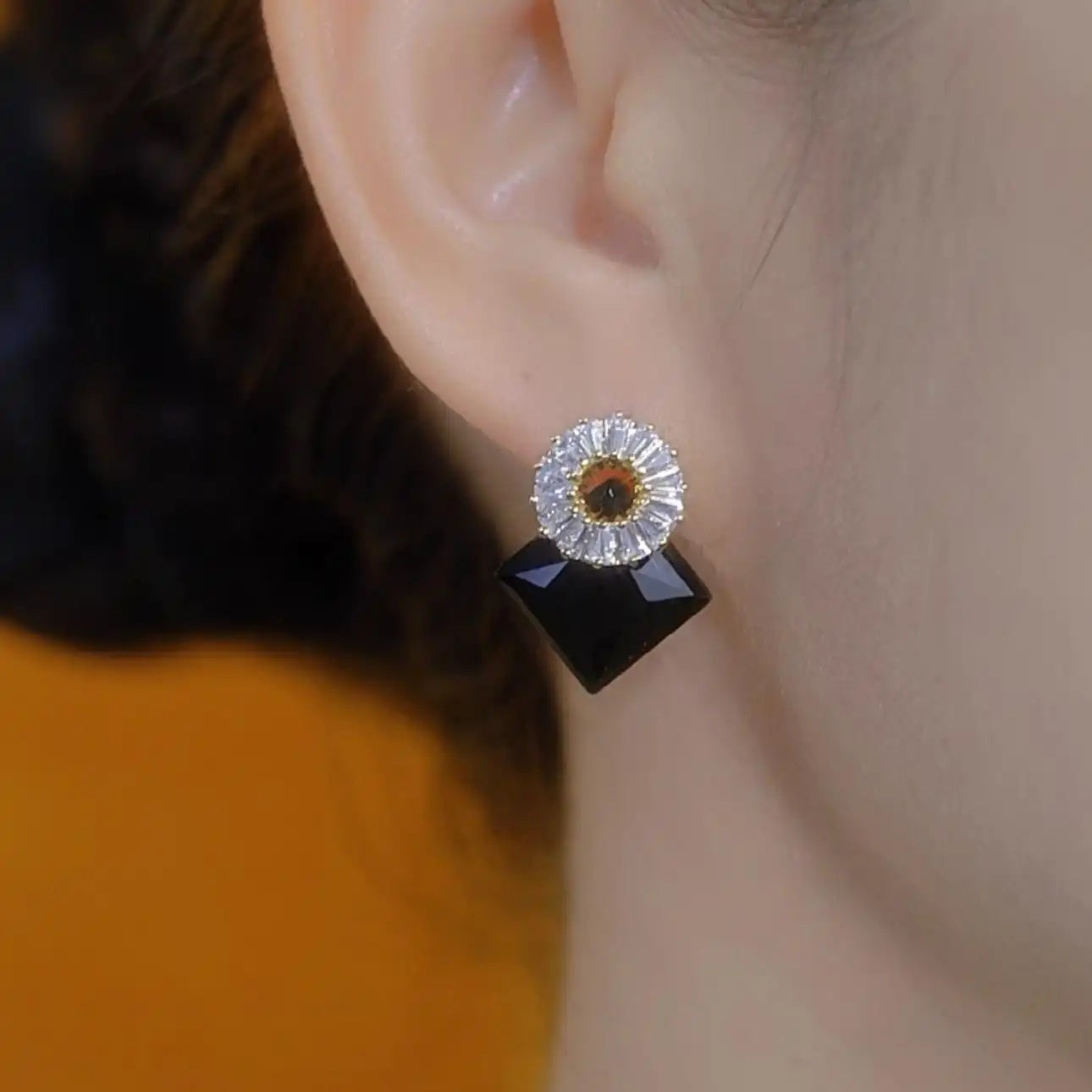 Black Crystal Geometric Earrings