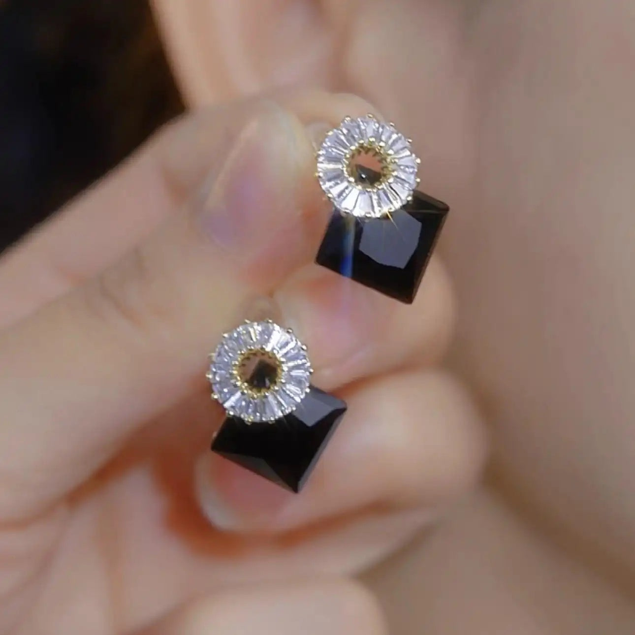 Black Crystal Geometric Earrings