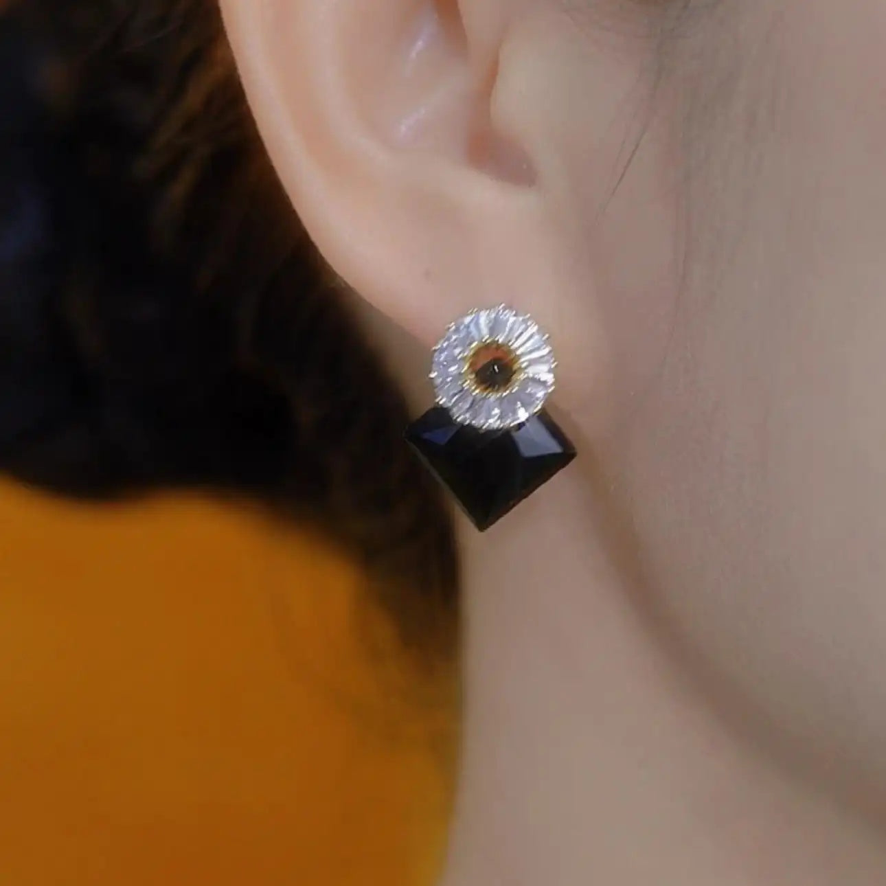 Black Crystal Geometric Earrings
