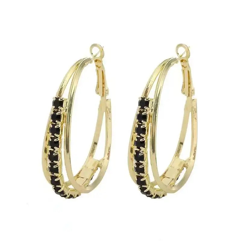 Black Crystal Oval Hoop Earrings